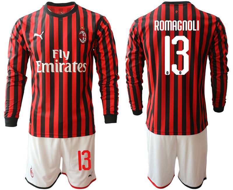 Men 2019-2020 club AC milan home long sleeve #13 red Soccer Jerseys->ac milan jersey->Soccer Club Jersey